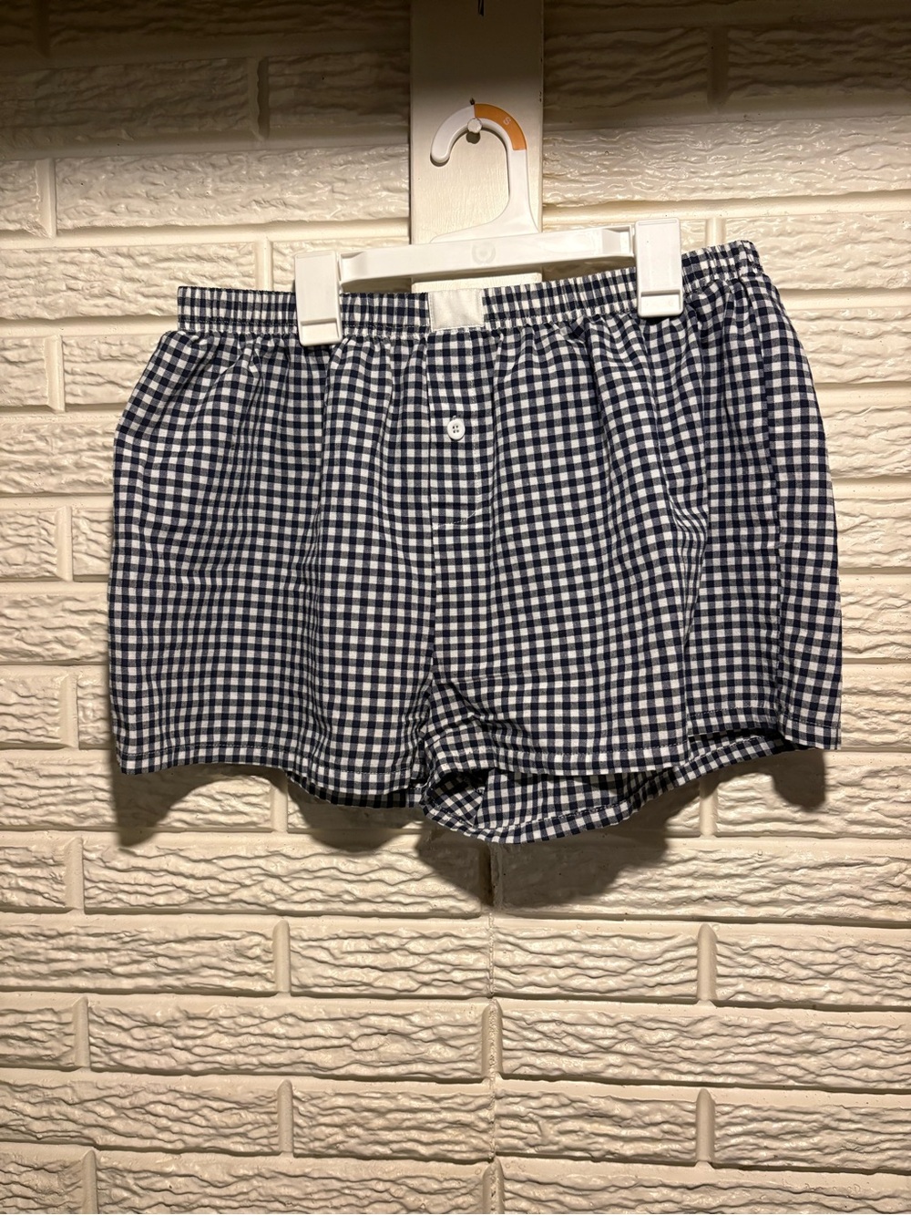Women's Navy Gingham Elastic-Waist Shorts